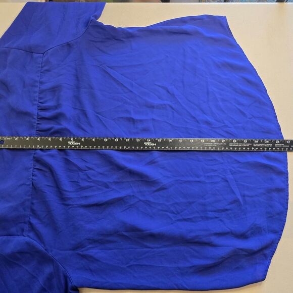 Torrid Blouse Women's 2X Blue V-Neck 1/4 Button Up Long Roll Tab Sleeves Ruffle - Picture 7 of 15